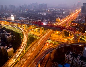 A road junction at evening in changsha ,china